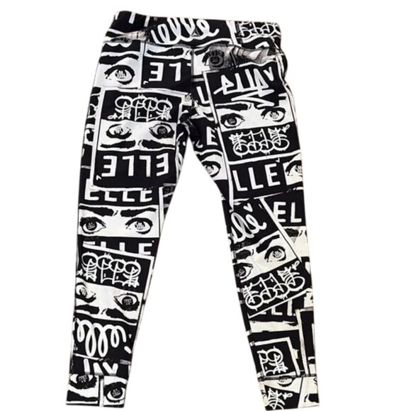 Reebok x Elle Lux black white bolds performance tights size L - Picture 2 of 5